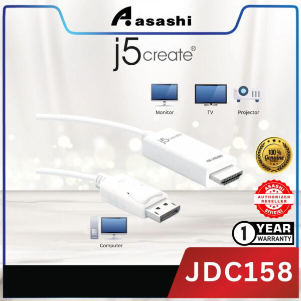 J5Create JDC158 Display Port to 4K HDMI Cable (1.8m)