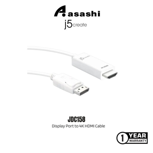 J5Create JDC158 Display Port to 4K HDMI Cable (1.8m)
