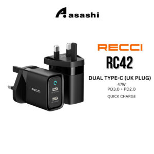 f05a4debd02e4f50b5b36aa572c7504c.jpeg Recci RC42 GaN 47W Dual Type-C Port Charger (UK Plug)
