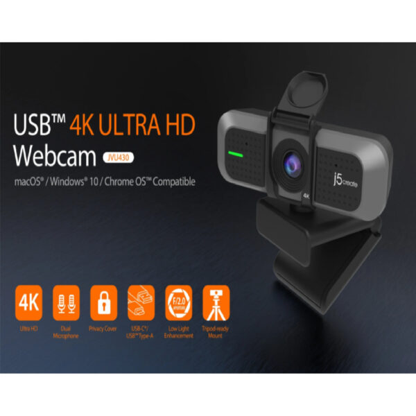 J5Create JVU430 USB 4K Ultra HD Webcam - J5Create JVU430 4K Webcam - J5Create 4K Webcam