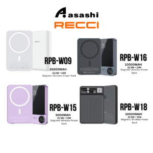 ff6441511cd9391264bdeefb96caf3fd.png RECCI W09 10000mAh / W15 5000mAh / W16 10000mAh / W18 10000mAh 22.5W + 15W MAGNETIC WIRELESS POWER BANK