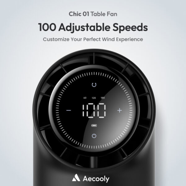 Aecooly Chic01 Lite Desk Fan 4000mAh Chic 01 Lite | Hight Speed Quiet Smart  LED Digital Display Table Fan - Battery Cap