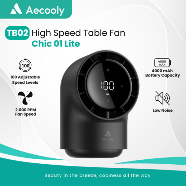 Aecooly Chic01 Lite Desk Fan 4000mAh Chic 01 Lite | Hight Speed Quiet Smart  LED Digital Display Table Fan - Battery Cap