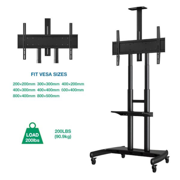 North Bayou AVA1800-70-1P Universal Mobile TV Cart TV Stand with Wheels for 55" - 90 Inch LCD LED OLED Plasma Flat Panel Screens up to 200lbs