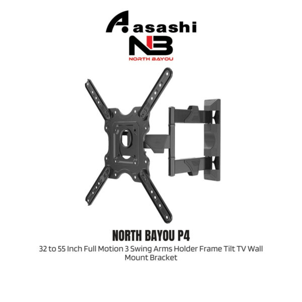 North Bayou P4 32 to 55 Inch Full Motion 3 Swing Arms Holder Frame Tilt TV Wall Mount Bracket