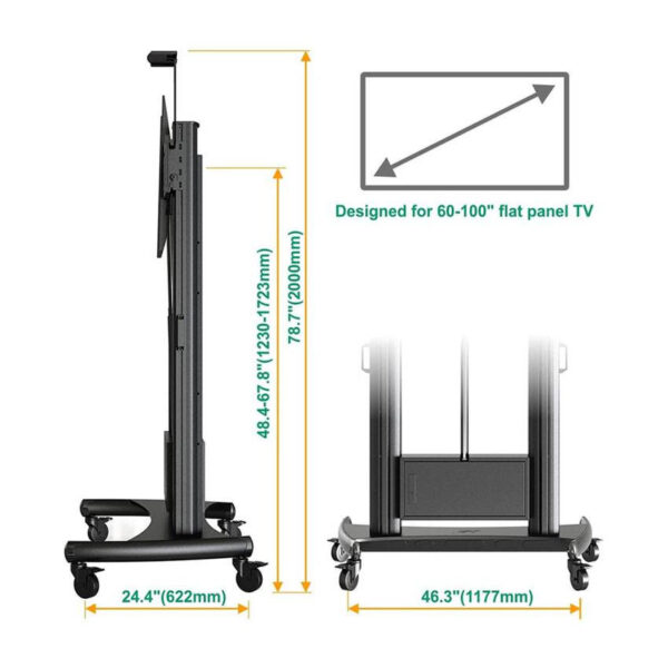 North Bayou TW100 75" to 110" Aluminum Alloy Motorized Lift Large Huge Portable Height Adjustment TV Stand Trolley Cart