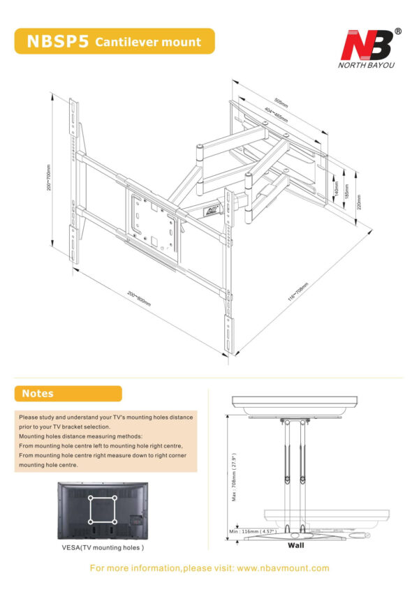 North Bayou NBSP5 75" to 110" Smart TV Wall Mount Full Motion