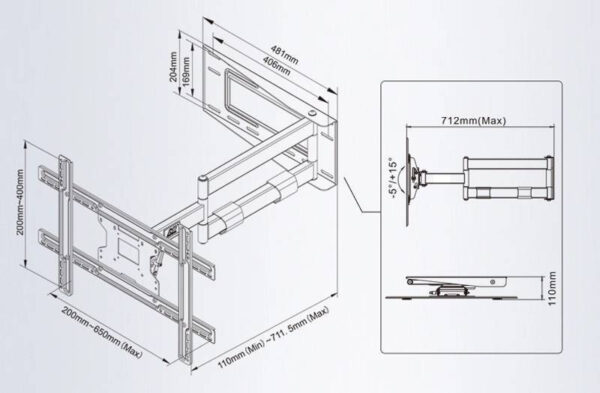 North Bayou NBSP2 40 to 70 Inch 180° Rotation Cantilever TV Wall Mount Bracket