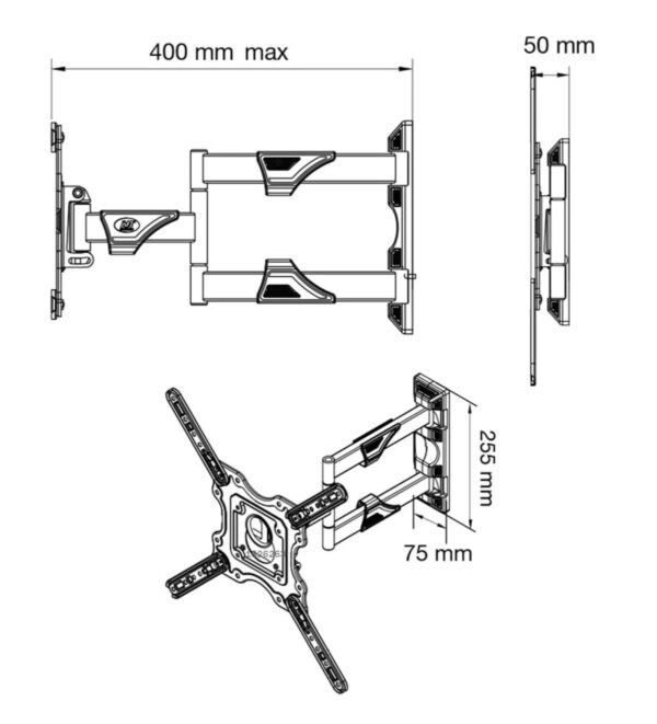 North Bayou P4 32 to 55 Inch Full Motion 3 Swing Arms Holder Frame Tilt TV Wall Mount Bracket