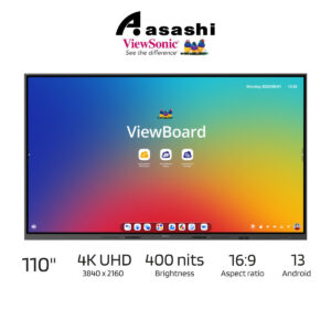 b24f158ba8f67a5934841317df879e98.jpeg Viewesonic IFP110 110” 4K Ultra HD (3840 x 2160) Commercial Display | ViewBoard Touch Interactive Display | 400 nits cd/m2 Brightness | Aspect Ratio: 16:9 | Android 13