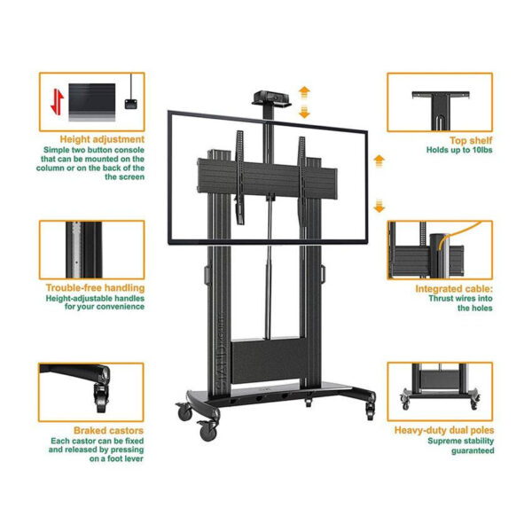 North Bayou TW100 75" to 110" Aluminum Alloy Motorized Lift Large Huge Portable Height Adjustment TV Stand Trolley Cart