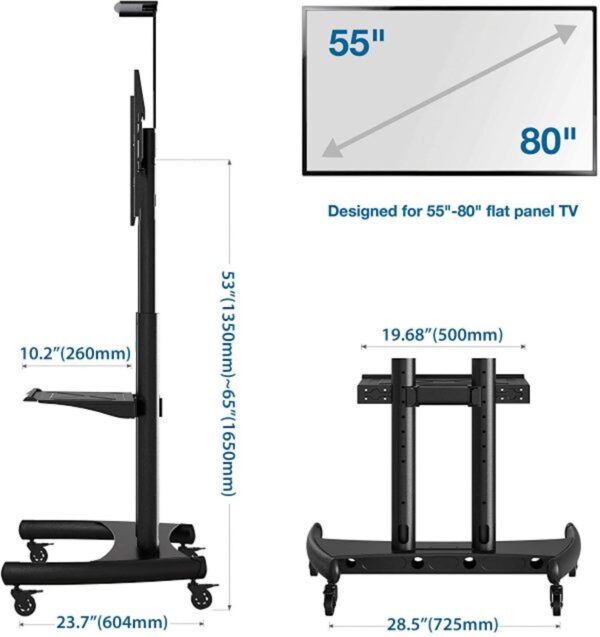 North Bayou AVA1800-70-1P Universal Mobile TV Cart TV Stand with Wheels for 55" - 90 Inch LCD LED OLED Plasma Flat Panel Screens up to 200lbs