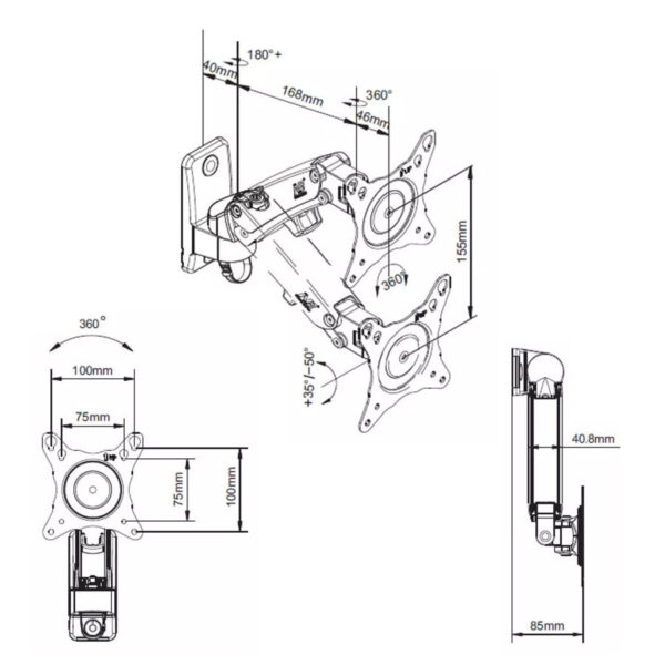 North Bayou F120 17'' - 27'' Fixed Wall Mount Projector