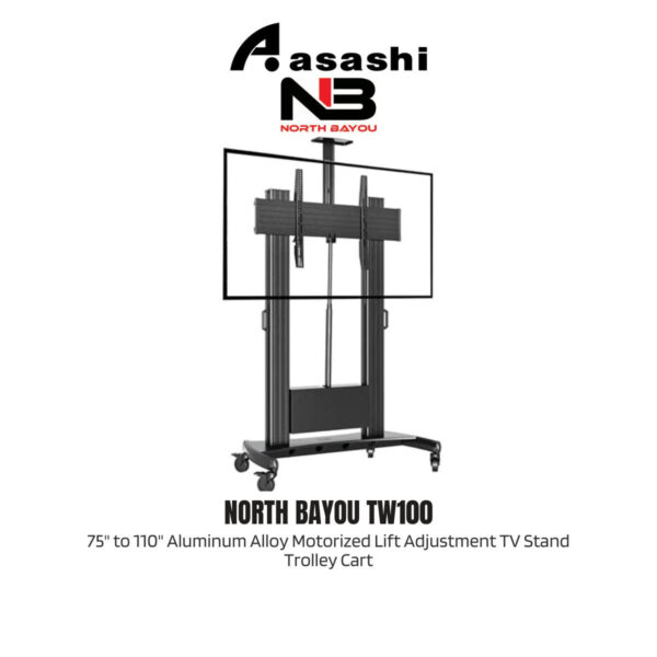 North Bayou TW100 75" to 110" Aluminum Alloy Motorized Lift Large Huge Portable Height Adjustment TV Stand Trolley Cart