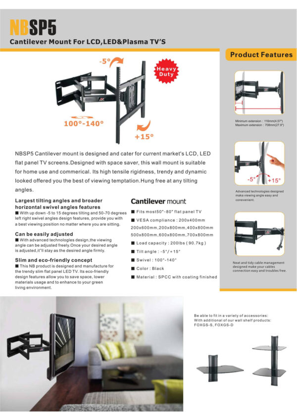 North Bayou NBSP5 75" to 110" Smart TV Wall Mount Full Motion