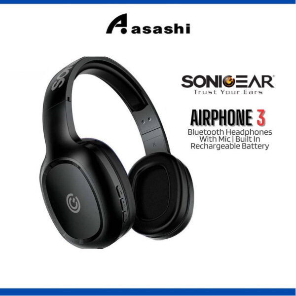 SonicGear AirPhone 3 Bluetooth Headphones With Mic | Built In Rechargeable Battery | 1 Year Warranty