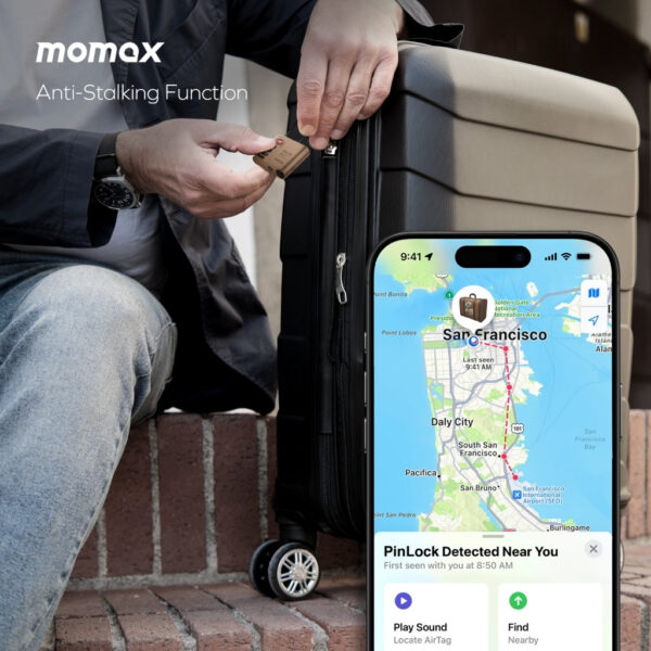 Momax PinLock TSA Padlock Find My Locator - Black / Dessert Titanium