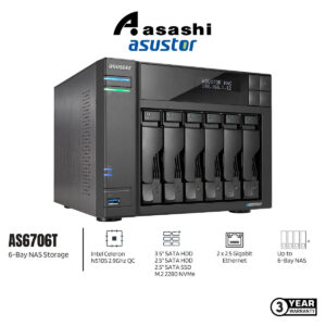 68b39fdfca6fc894a786550b81e70805.jpeg ASUSTOR AS6706T 6-Bay NAS Storage (Intel Celeron N5105 2.9Ghz QC, 8GB DDR4, 2 x 2.5GbE)