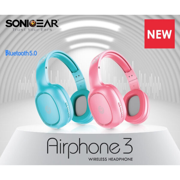 SonicGear AirPhone 3 Bluetooth Headphones With Mic | Built In Rechargeable Battery | 1 Year Warranty