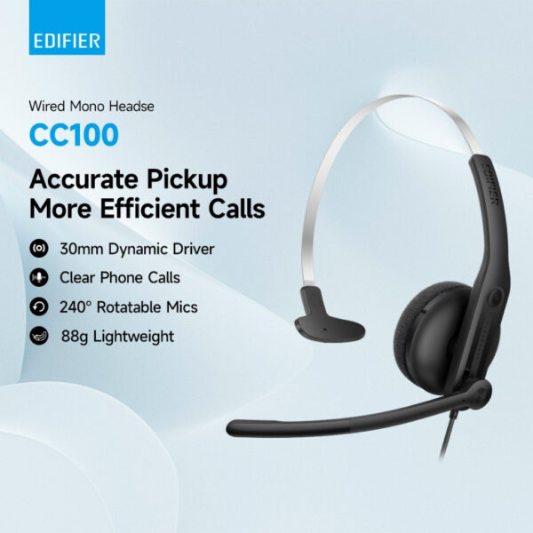 Edifier CC100 Wired Mono Headset with Microphone - USB-C & USB-A Connector