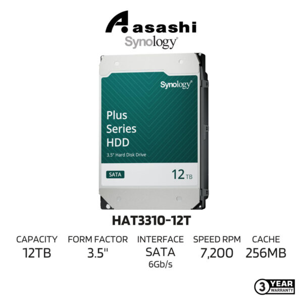 Synology HAT3310-12T Plus 12TB HDD SATA III 6Gb/s 7200 RPM 256MB Cache 3.5" Internal Hard Drive