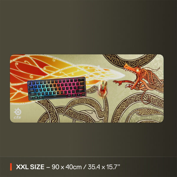 SteelSeries QcK XXL (63448) CS2 Dragon Lore Edition Gaming Mouse Pad – 900×400 mm, Micro‑Woven Cloth, Non‑Slip Rubber Base