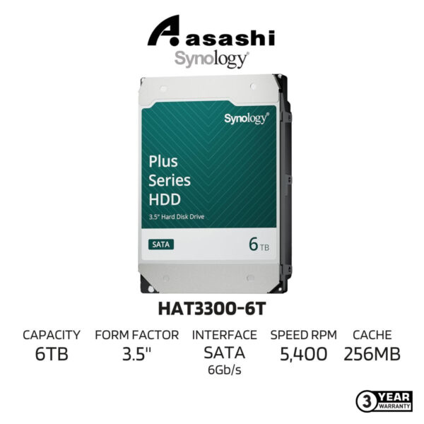 Synology HAT3300-6T Plus 6TB HDD SATA III 6Gb/s 5400 RPM 256MB Cache 3.5" Internal Hard Drive