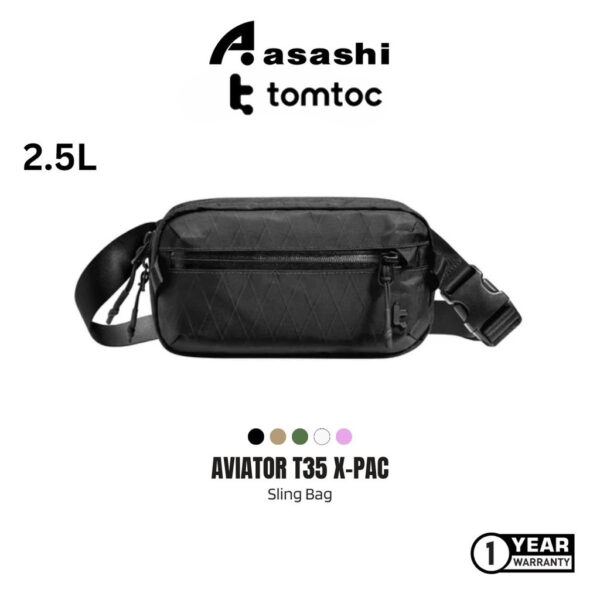 Tomtoc Aviator T35 X-PAC Chest Bag Medium 2.5L Sling Bag Men Crossbody Bag with RFID Protection Chest Bag - Beg Silang
