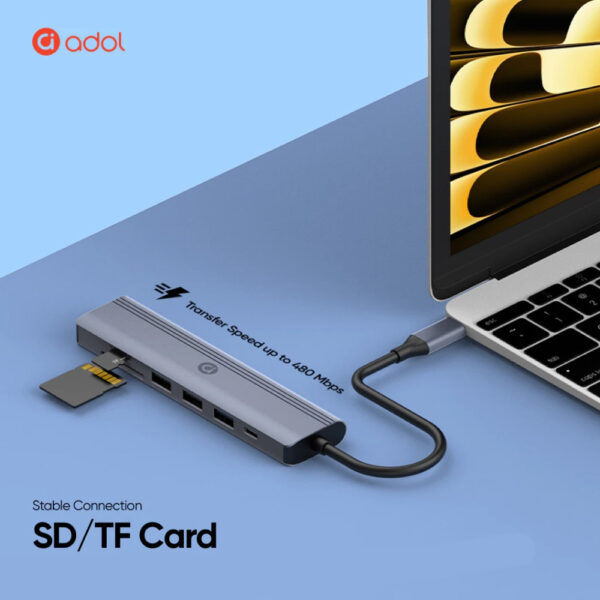 ADOL 7-in-1 USB-C Hub - 4K HDMI, SD/TF, USB 3.0 x1, USB 2.0 x2, PD 100W, Aluminum Alloy
