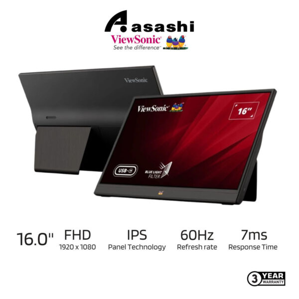 Viewsonic VA1655 15.6" Portable 1080p IPS Monitor with USB C & mini-HDMI