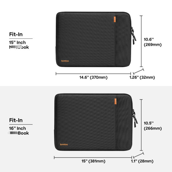 Tomtoc Defender A13 Laptop Sleeve (M-book) 15 Inch With Accessories Pouch Sleeve 360 Protective Water Repellent