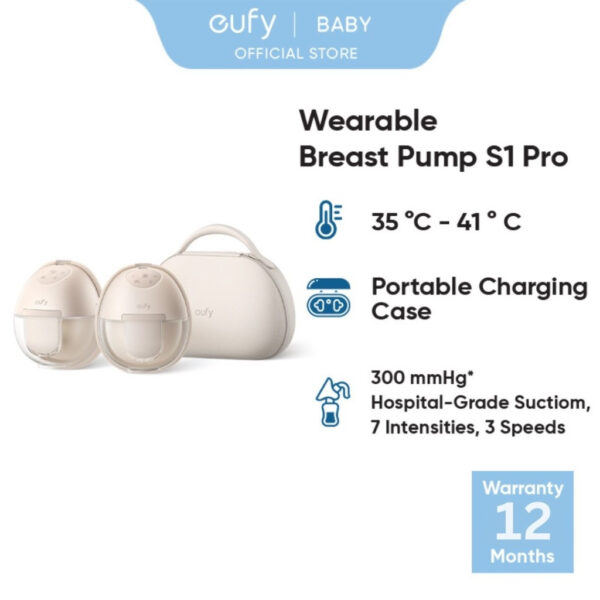 EUFY S1 Pro Wearable Breast Pump | HeatFlow | Hospital-Grade Suction | Ultra-Quiet | Smart App | With Charging Case