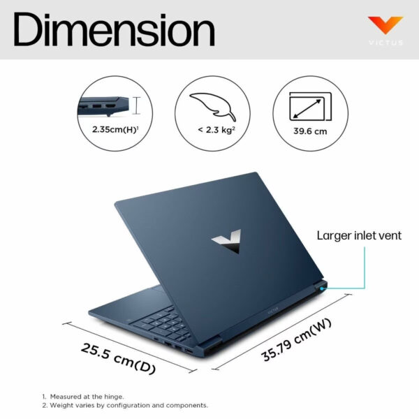 HP Victus Gaming Laptop 15-fb3080AX / 15-fb3081AX (Ryzen 7-7445HS/8GB DDR5 (1 Extra Slot)/512GB SSD/ RTX 3050 6 GB GDDR6/15.6" FHD 144Hz/Office Home 2024 /Win11Home)