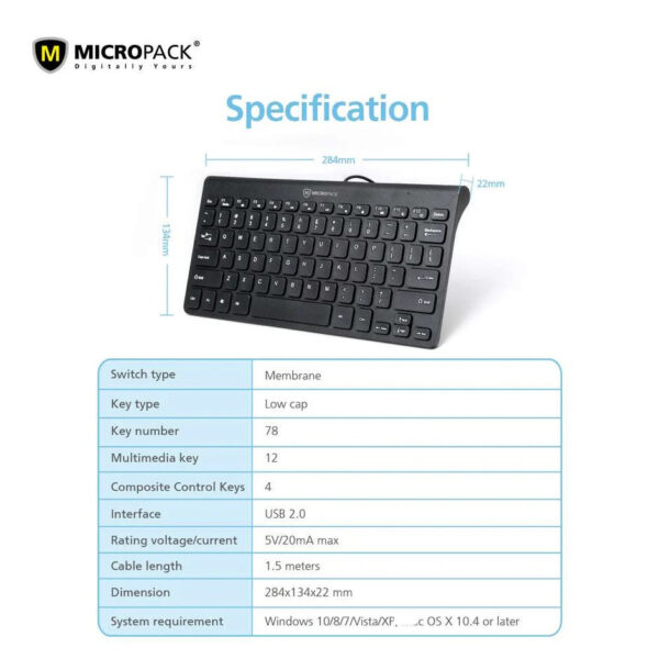 Micropack K2208STL Chocolate Compact Wired Keyboard - Black