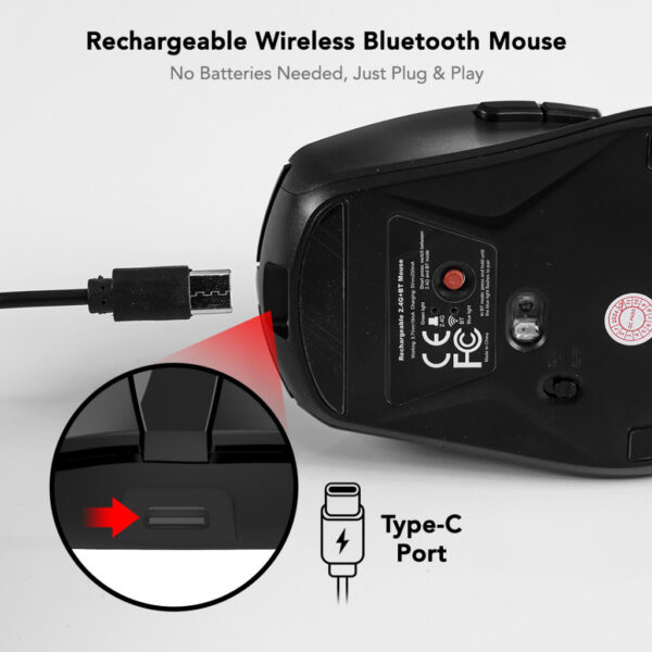 Dmes DMS1-M7 Wireless Mouse Bluetooth 5.3 Dual Mode 2.4GHz 2400 DPI Type C Rechargeable 6 Button for M*c Windows