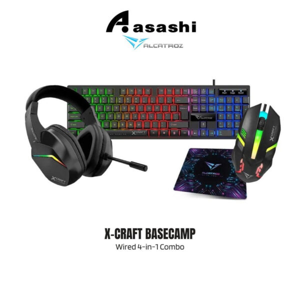 Alcatroz X-Craft Basecamp Wired 4-in-1 Combo 104 Keyboard/Gaming Mouse/Headset/Mousepad