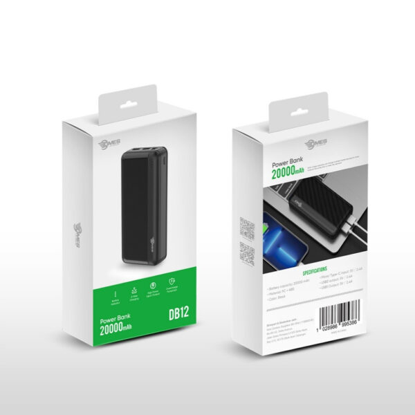 Dmes DB12 20000mAh Power Bank Dual USB Output Type-C Micro Input LED Display Slim Portable Charger for Mobile