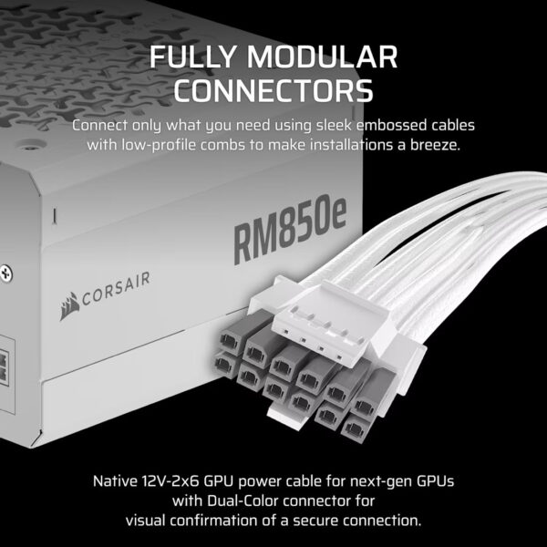 Corsair RMe SERIES RM750e (750w) / RM850e (850w) / RM1000e (1000w) (White) 80+ Gold Cybernetics ATX3.1 PCIE5.1 Fully Modular Low-Noise ATX Power Supply