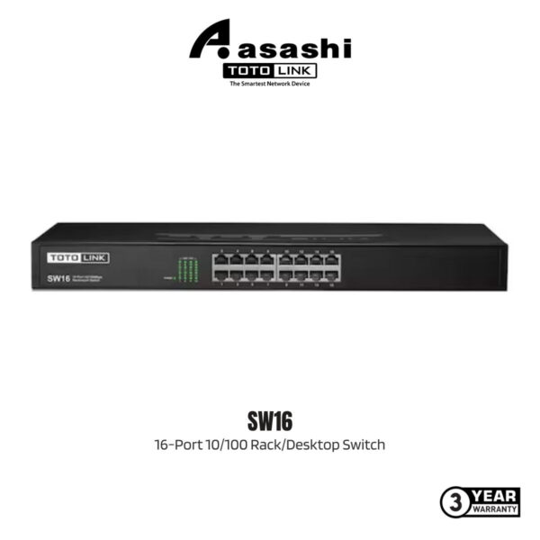 22a8e91e57ca576f83798a7d265963ea.jpeg TOTOLINK SW16 16-Ports 10/100Mbps Desktop Switch ( Rack Mount )