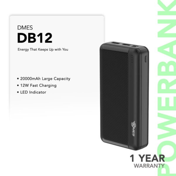 Dmes DB12 20000mAh Power Bank Dual USB Output Type-C Micro Input LED Display Slim Portable Charger for Mobile