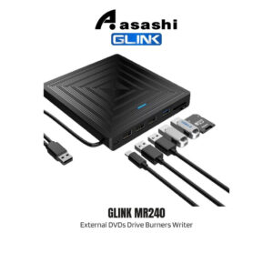 GLINK ( MR240-BLACK ) 8 IN 1 Fast Speed USB3.0 External DVDs Drive Burners Writer for Laptop Desktop Computers Systems