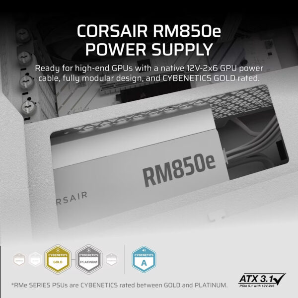 Corsair RMe SERIES RM750e (750w) / RM850e (850w) / RM1000e (1000w) (White) 80+ Gold Cybernetics ATX3.1 PCIE5.1 Fully Modular Low-Noise ATX Power Supply