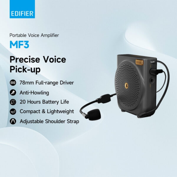 Edifier MF3 Portable Voice Amplifier | Anti-Howling Microphone Black White