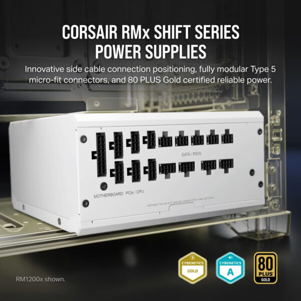 Corsair RMx SHIFT Series RM850x (850W) / RM1000x (1000W) / RM1200x (1200W) ATX3.1 PCIE5.0 80+ Gold, Fully Modular Power Supply (White) - 10-Year Warranty