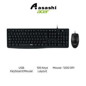 ACER EAK040 Wired Keyboard & Mouse Kit – English Version, Silent 3M Keypress, Anti-Skid Design, 1200 DPI, Durable UV Keycap Black / White