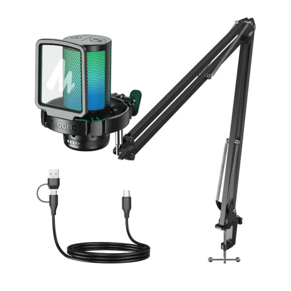Maono DGM20S Gamerwave Condenser USB Gaming RGB Microphone with BA20 Arm - Black (1Year)