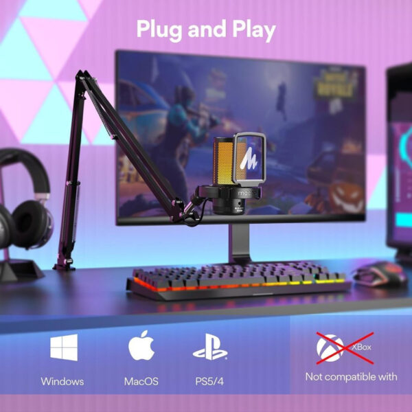 Maono DGM20S Gamerwave Condenser USB Gaming RGB Microphone with BA20 Arm - Black (1Year)