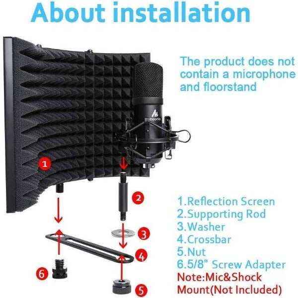 Maono AU-MIS33 3 Panel Microphone Shield for Panel Sound Absorbing Vocal Recording Dimension: 33*21*4.5CMFoam Thickness: 4CM