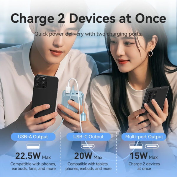 (3C Certified) Vention Velo 10000mAh 22.5W Power Bank with Built-in Detachable USB-C Cable