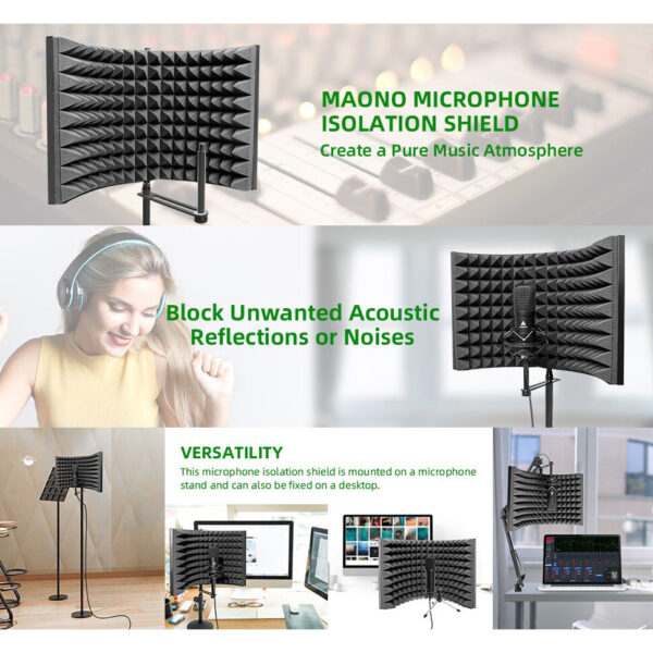Maono AU-MIS50 2 Panel Microphone Shield for Panel Sound Absorbing Vocal Recording Dimention: 50*30*4.5CM Foam Thickness: 4CM